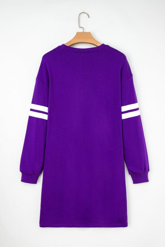 Varsity Stripe Long Sleeve Sweatshirt Dress - Blu Lotus Boutique