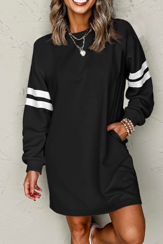 Varsity Stripe Long Sleeve Sweatshirt Dress - Blu Lotus Boutique