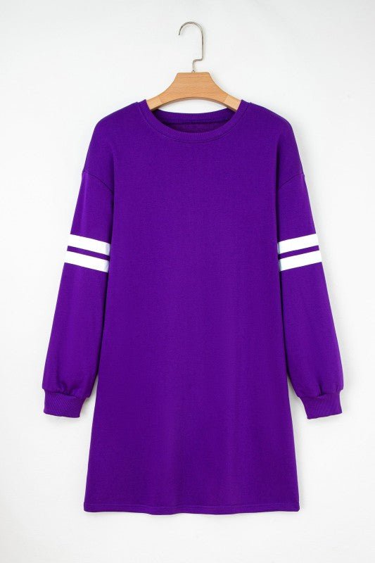 Varsity Stripe Long Sleeve Sweatshirt Dress - Blu Lotus Boutique