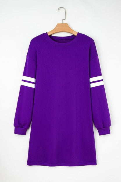 Varsity Stripe Long Sleeve Sweatshirt Dress - Blu Lotus Boutique