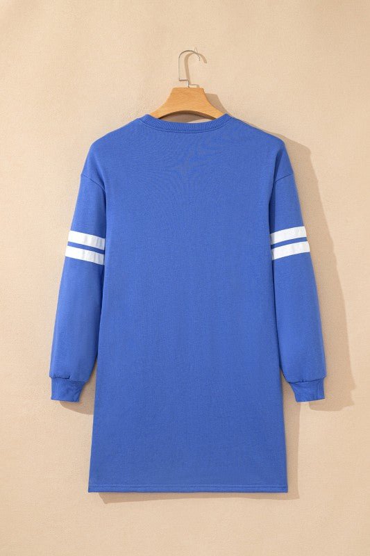 Varsity Stripe Long Sleeve Sweatshirt Dress - Blu Lotus Boutique