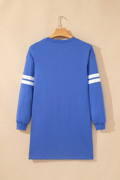 Varsity Stripe Long Sleeve Sweatshirt Dress - Blu Lotus Boutique