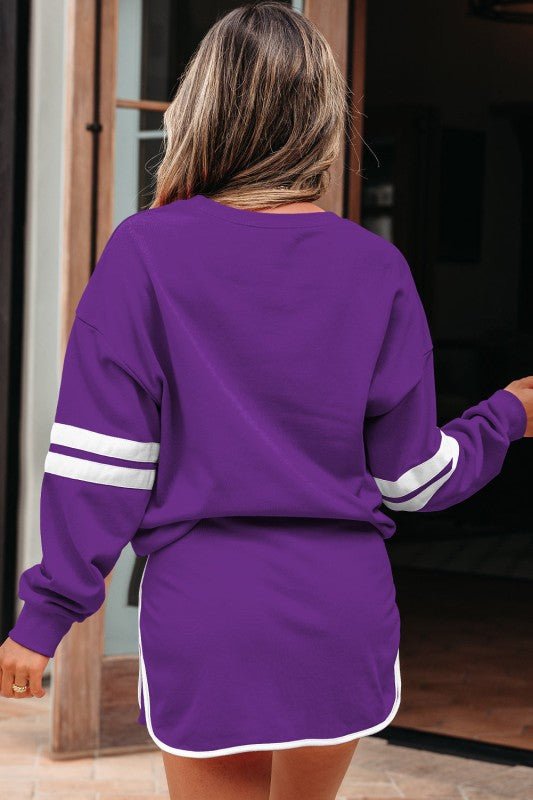 Varsity Stripe Pullover and Mini Skirt Set - Blu Lotus Boutique