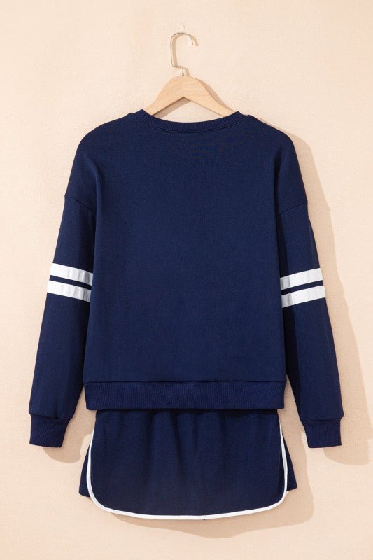Varsity Stripe Pullover and Mini Skirt Set - Blu Lotus Boutique