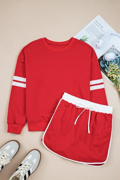 Varsity Stripe Pullover and Mini Skirt Set - Blu Lotus Boutique