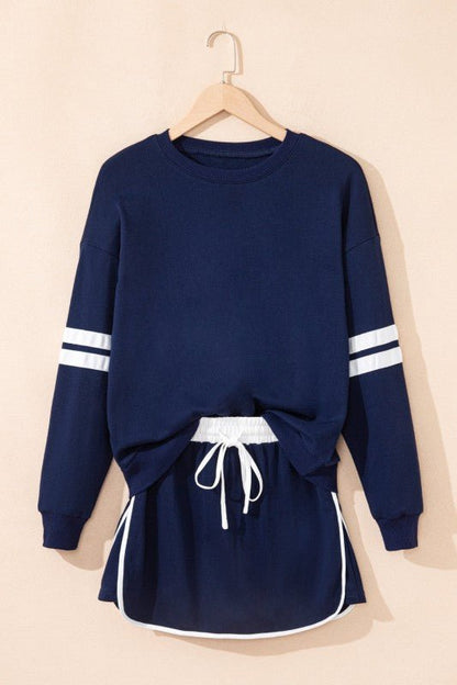 Varsity Stripe Pullover and Mini Skirt Set - Blu Lotus Boutique
