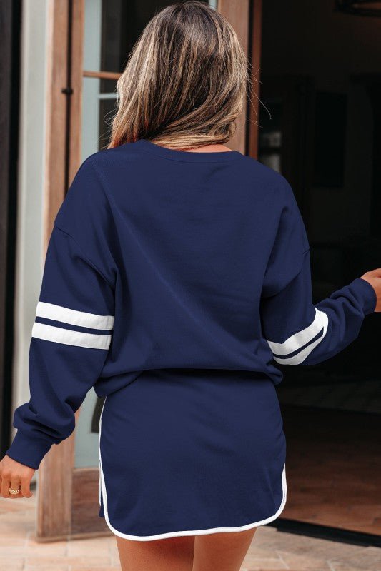 Varsity Stripe Pullover and Mini Skirt Set - Blu Lotus Boutique