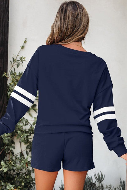 Varsity Stripe Sweatshirt and Short Set - Blu Lotus Boutique