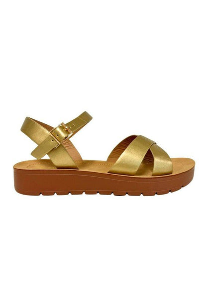 VERA METALLIC COMFORTABLE SANDALS - FLATS - Blu Lotus Boutique