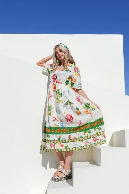 VERY J Button Down Printed Midi Dress - Blu Lotus Boutique