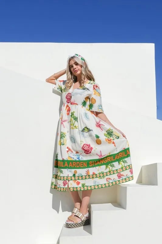 VERY J Button Down Printed Midi Dress - Blu Lotus Boutique
