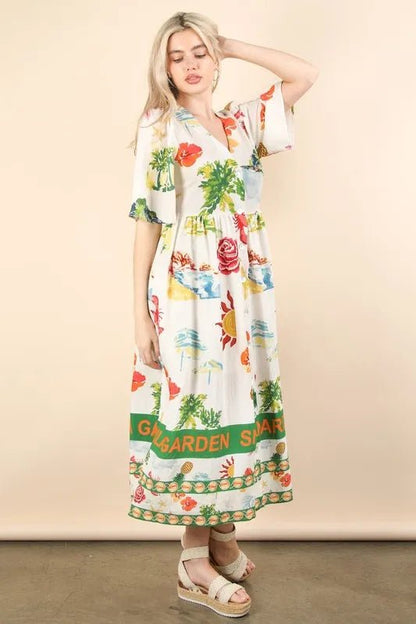 VERY J Button Down Printed Midi Dress - Blu Lotus Boutique