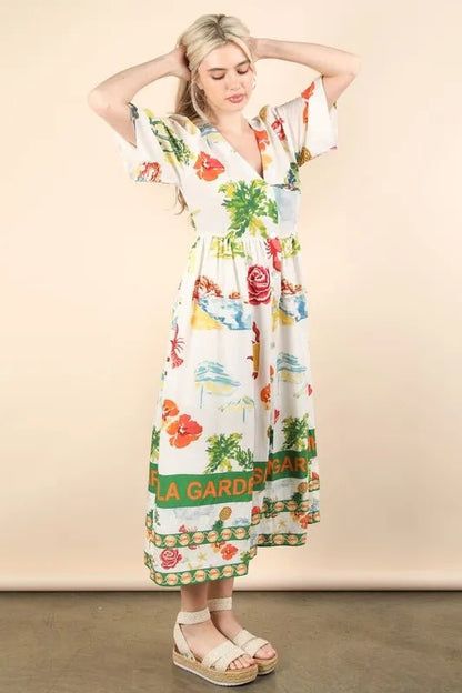 VERY J Button Down Printed Midi Dress - Blu Lotus Boutique