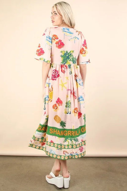 VERY J Button Down Printed Midi Dress - Blu Lotus Boutique