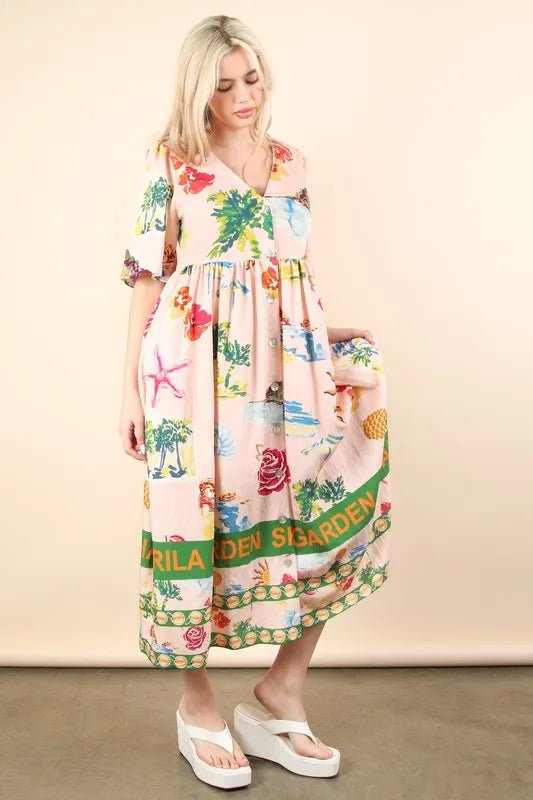VERY J Button Down Printed Midi Dress - Blu Lotus Boutique