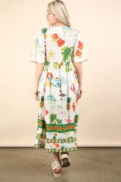 VERY J Button Down Printed Midi Dress - Blu Lotus Boutique