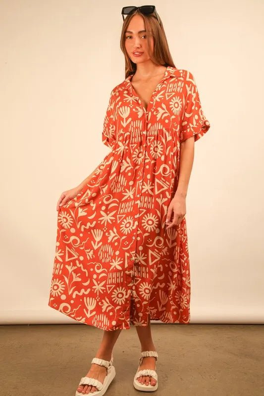 VERY J Full Size Oversized Printed Shirt Midi Dress Plus Size - Blu Lotus Boutique