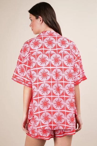 VERY J Full Size Tropical Printed Shirt Top and Shorts Set Plus Size - Blu Lotus Boutique