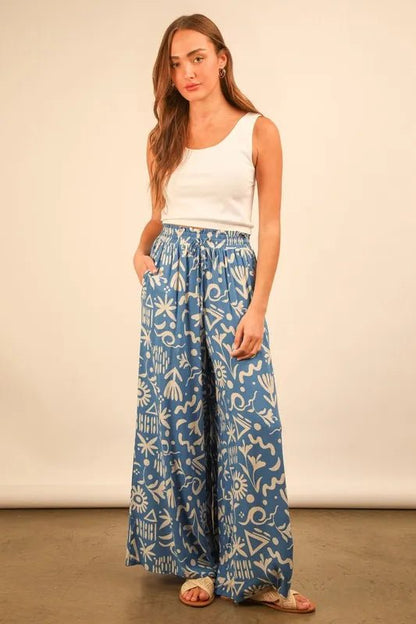 VERY J Printed Wide Leg Pants - Blu Lotus Boutique