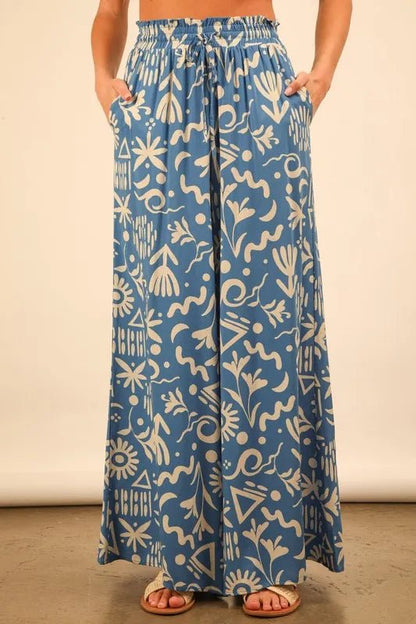 VERY J Printed Wide Leg Pants - Blu Lotus Boutique
