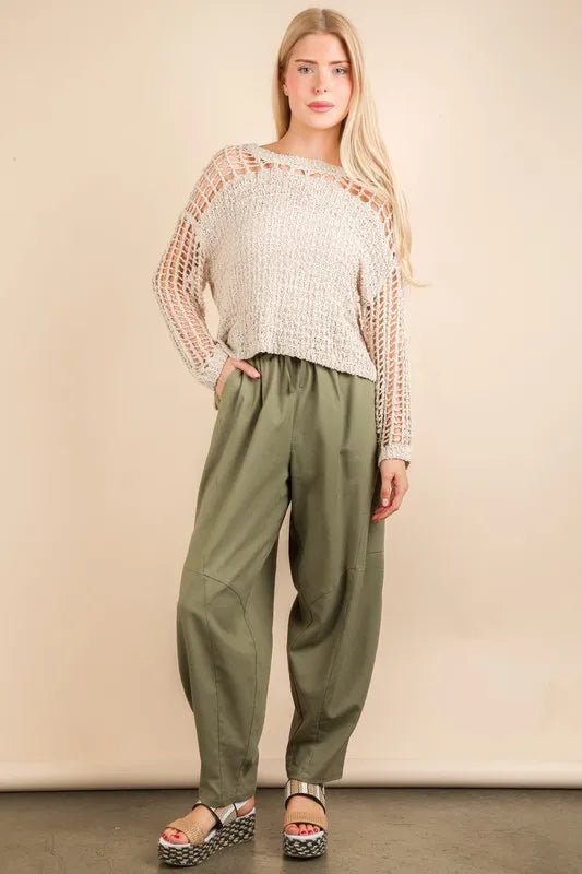 VERY J Solid Barrel Comfy Woven Pants - Blu Lotus Boutique