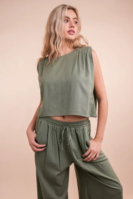 VERY J Solid Woven Top & Pants Set - Blu Lotus Boutique