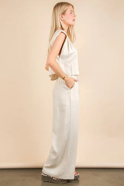 VERY J Solid Woven Top & Pants Set - Blu Lotus Boutique