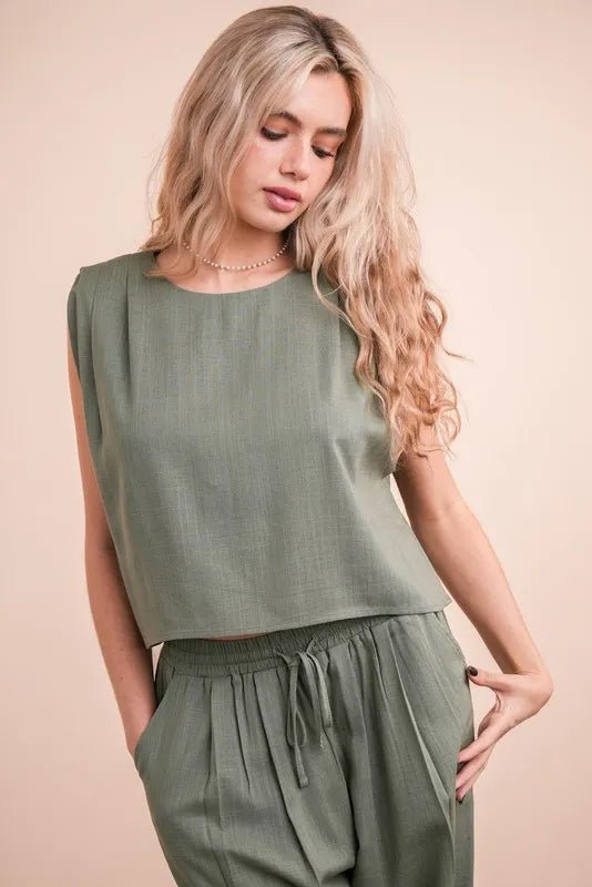 VERY J Solid Woven Top & Pants Set - Blu Lotus Boutique