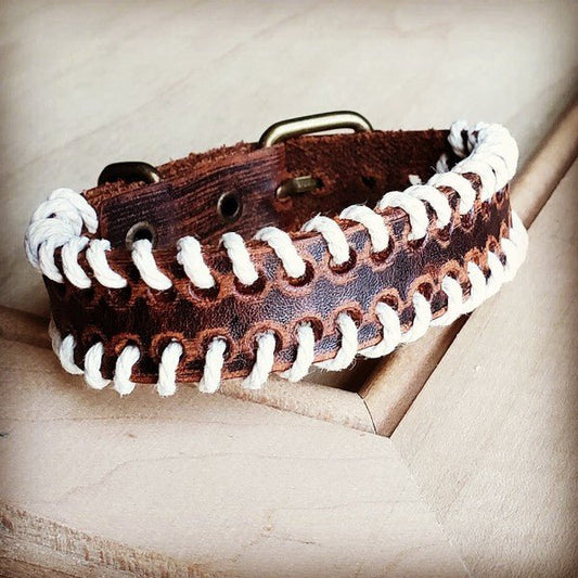 Vintage Brown Woven Leather Cuff Bracelet - Blu Lotus Boutique