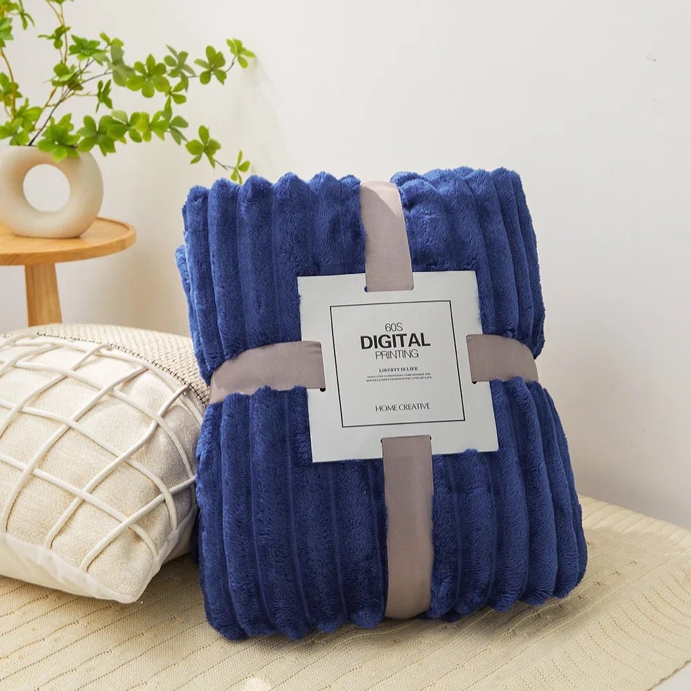 VividTwill 1pc Fluffy Coral Velvet Blanket Air - Conditioned Flannel Plush Comfortable Thickened Warm Soft Throw Blanket Bed Cover - Blu Lotus Boutique