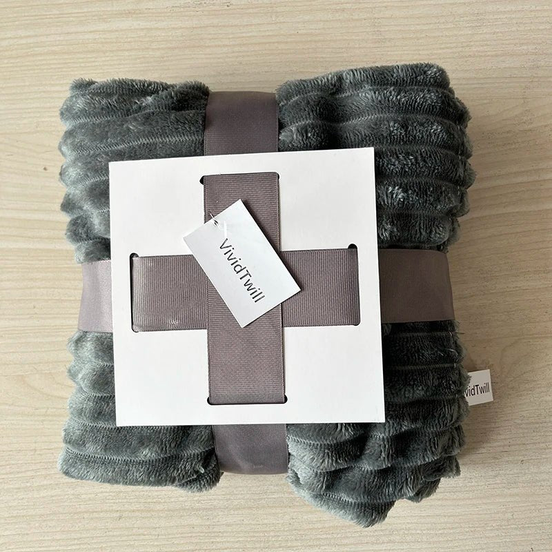 VividTwill 1pc Fluffy Coral Velvet Blanket Air - Conditioned Flannel Plush Comfortable Thickened Warm Soft Throw Blanket Bed Cover - Blu Lotus Boutique