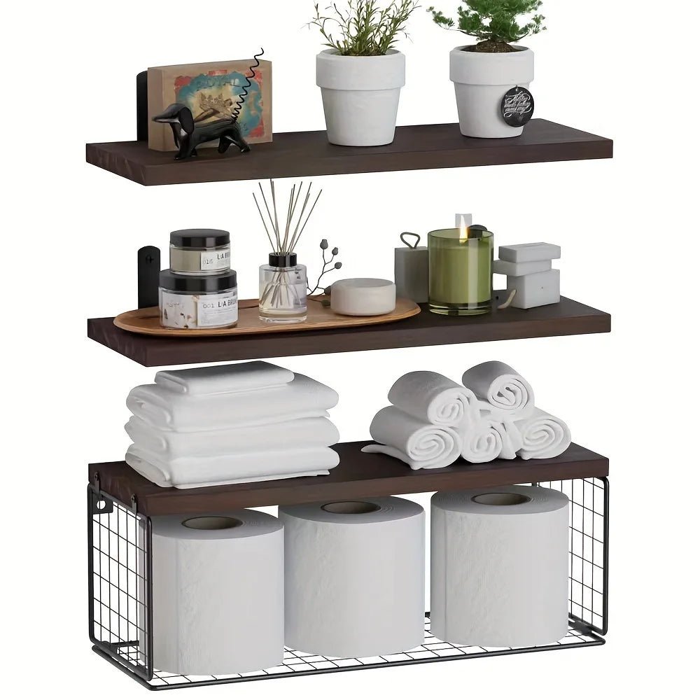 Wall Mounted Floating Shelves 3 Wood Bathroom Shelves Farmhouse Floating Shelf Bathroom Accessories for Bedroom - Blu Lotus Boutique