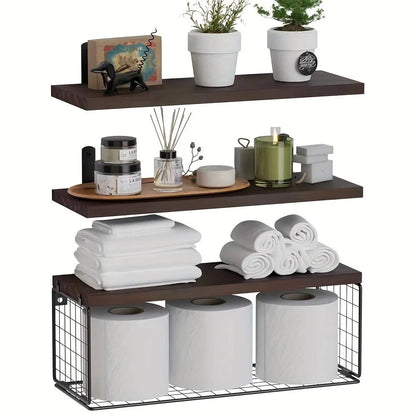 Wall Mounted Floating Shelves 3 Wood Bathroom Shelves Farmhouse Floating Shelf Bathroom Accessories for Bedroom - Blu Lotus Boutique