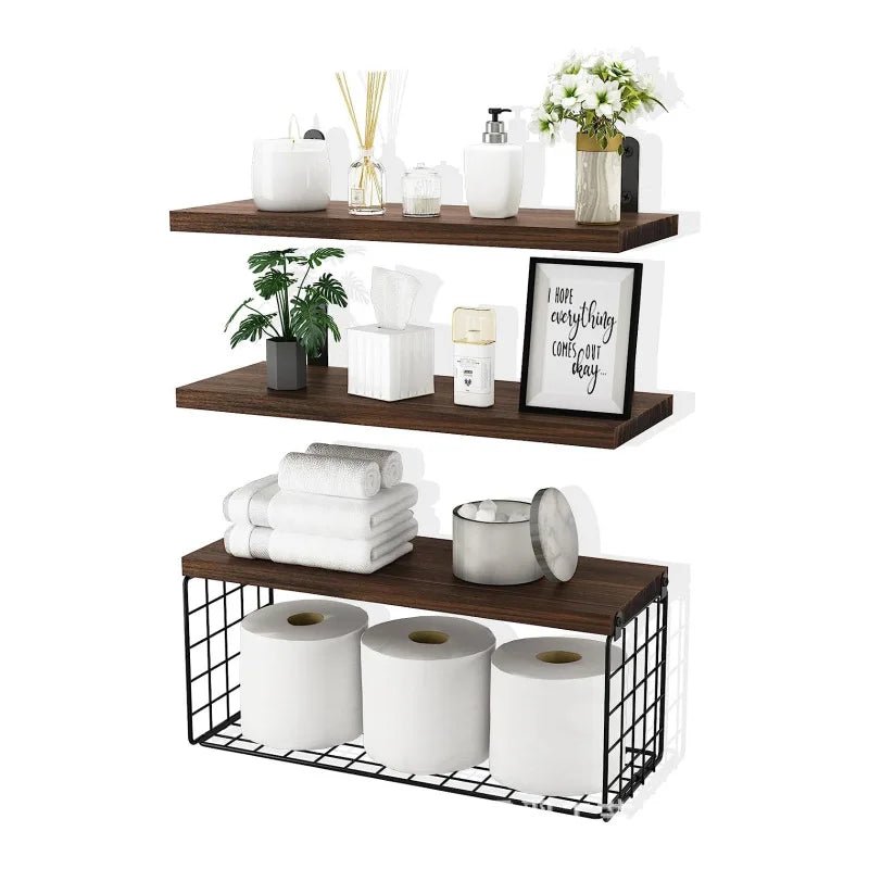 Wall Mounted Floating Shelves 3 Wood Bathroom Shelves Farmhouse Floating Shelf Bathroom Accessories for Bedroom - Blu Lotus Boutique