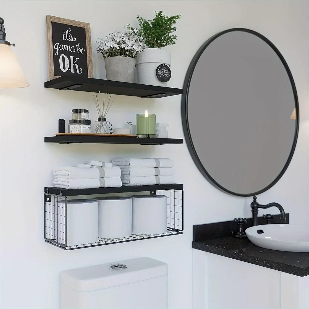 Wall Mounted Floating Shelves 3 Wood Bathroom Shelves Farmhouse Floating Shelf Bathroom Accessories for Bedroom - Blu Lotus Boutique