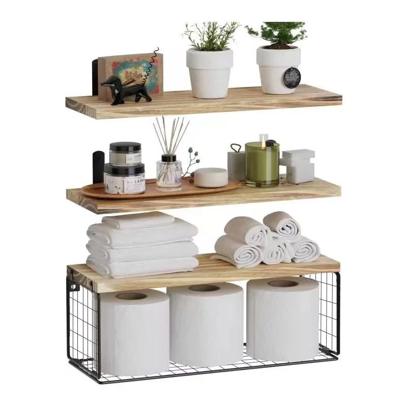 Wall Mounted Floating Shelves 3 Wood Bathroom Shelves Farmhouse Floating Shelf Bathroom Accessories for Bedroom - Blu Lotus Boutique