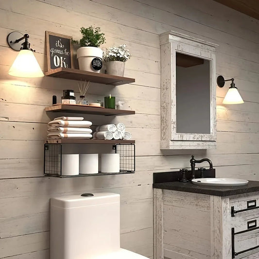 Wall Mounted Floating Shelves 3 Wood Bathroom Shelves Farmhouse Floating Shelf Bathroom Accessories for Bedroom - Blu Lotus Boutique