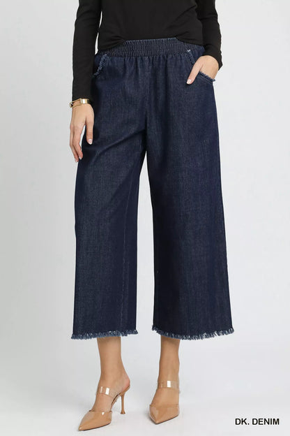 Washed Fringe Hem Wide Leg Jeans - Blu Lotus Boutique