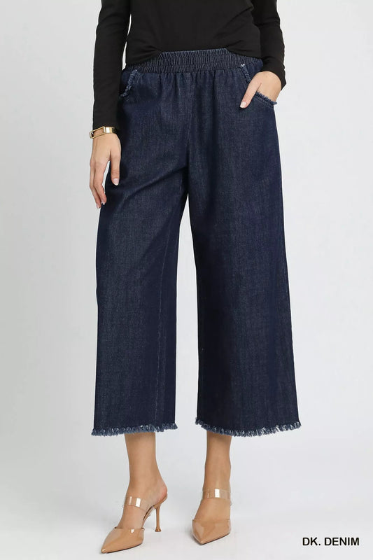 Washed Fringe Hem Wide Leg Jeans - Blu Lotus Boutique