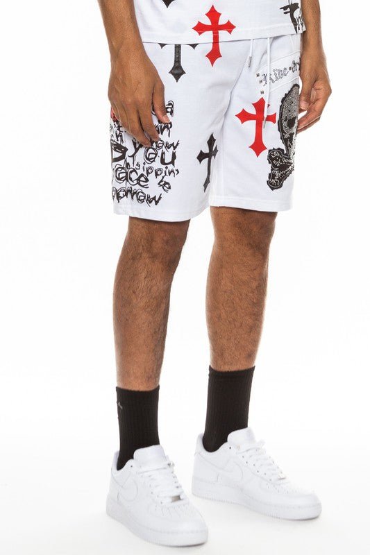 Weiv Mens Chrome Cross Skull Shorts - Blu Lotus Boutique