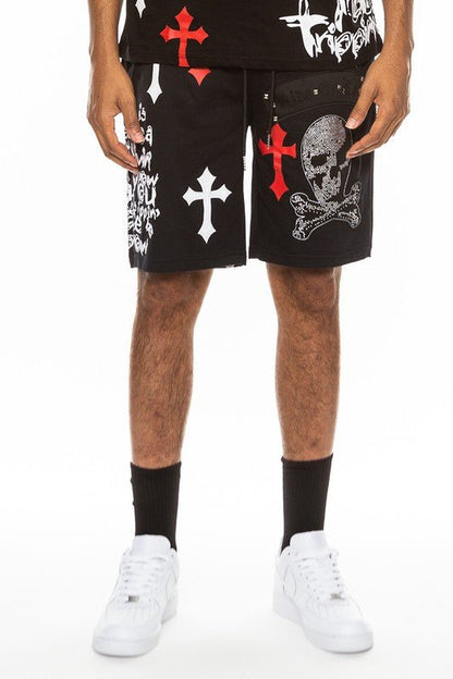 Weiv Mens Chrome Cross Skull Shorts - Blu Lotus Boutique