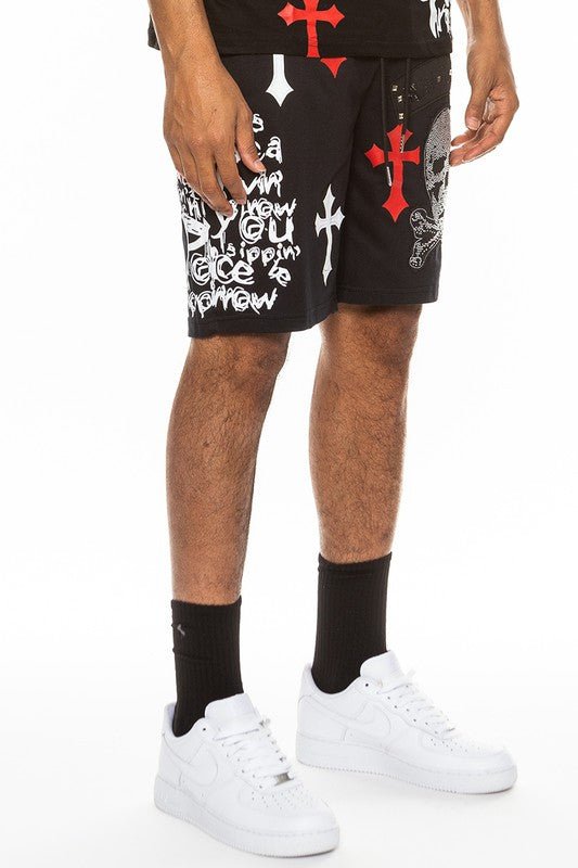 Weiv Mens Chrome Cross Skull Shorts - Blu Lotus Boutique