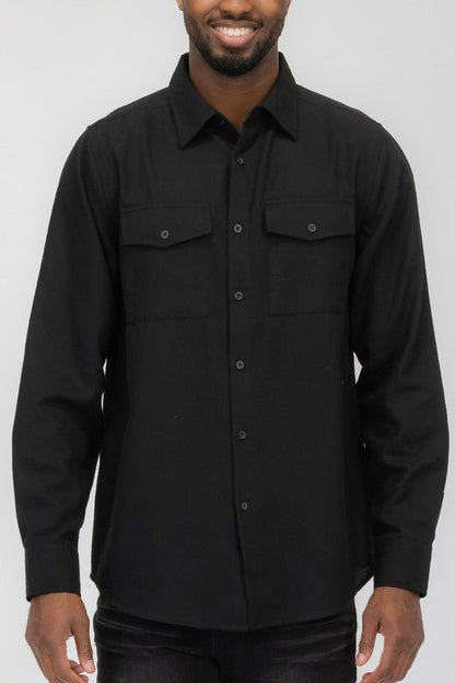 Weiv Mens Solid Flannel Shirt - Blu Lotus Boutique