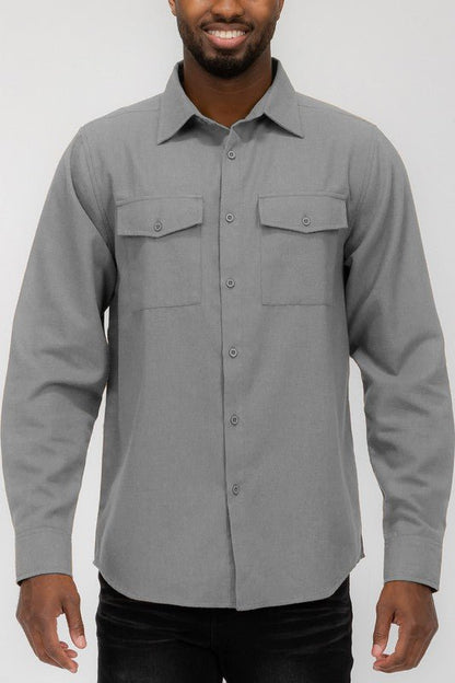 Weiv Mens Solid Flannel Shirt - Blu Lotus Boutique