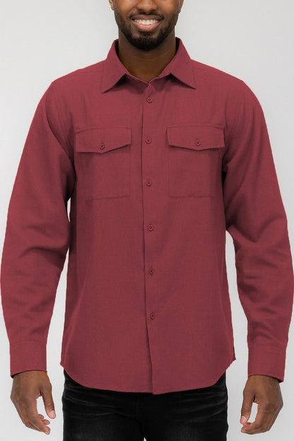 Weiv Mens Solid Flannel Shirt - Blu Lotus Boutique