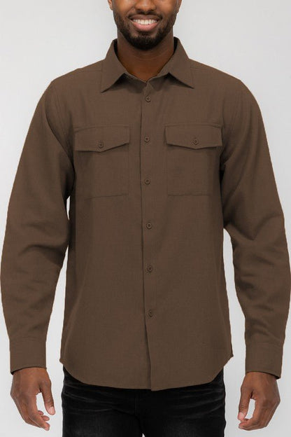 Weiv Mens Solid Flannel Shirt - Blu Lotus Boutique