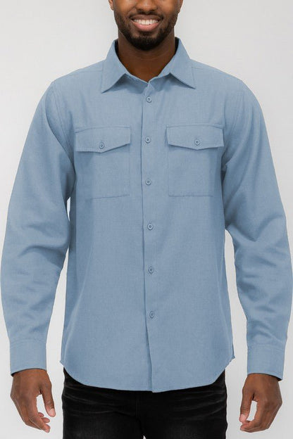 Weiv Mens Solid Flannel Shirt - Blu Lotus Boutique