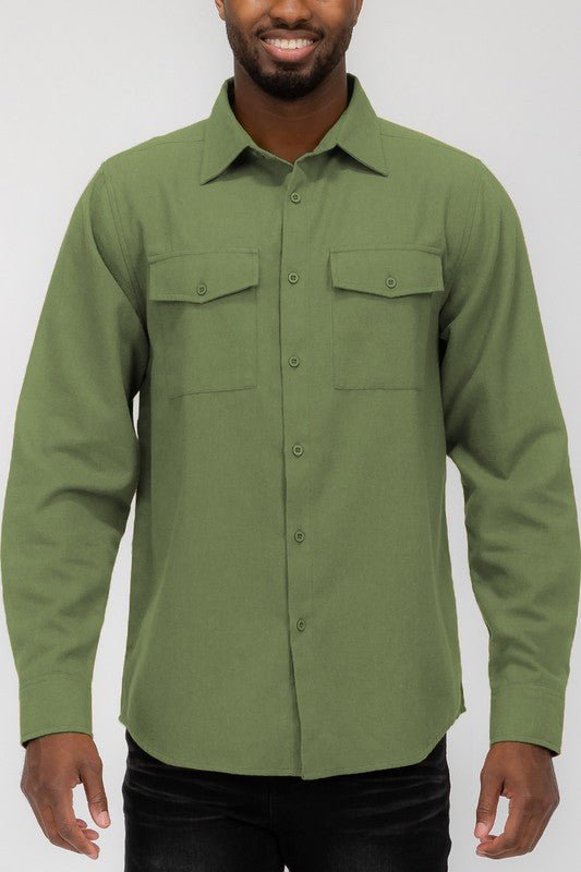 Weiv Mens Solid Flannel Shirt - Blu Lotus Boutique