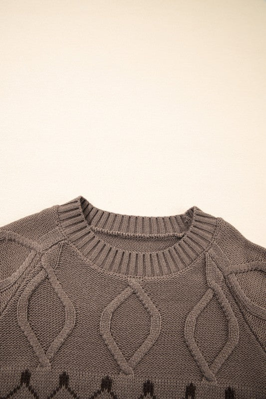 Western Geometric Knit Crew Neck Sweater - Blu Lotus Boutique