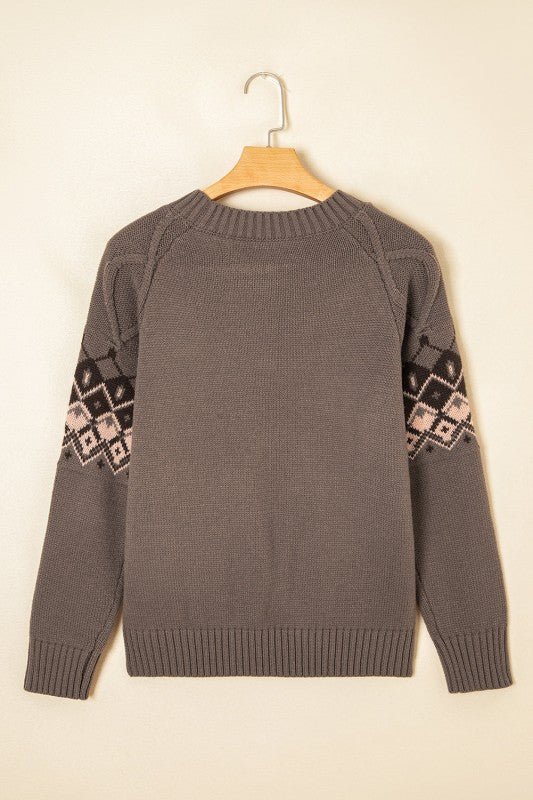 Western Geometric Knit Crew Neck Sweater - Blu Lotus Boutique